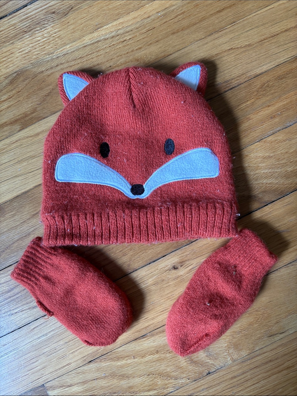 Baby 0-12 months Fox hat and Mittens Set - Orange